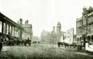 View: y05365 Making a new Sheffield: Widened Exchange Street. (Norfolk Market on the left; Police Court in the Centre)