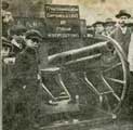 View: y06088 On exhibition in Sheffield, one of the guns captured from the Germans during the advance at Loos can now be seen in Fitzalan Square. It is a 77mm. field gun, and was taken by the Seventh Division on 25 Sep 1915