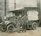 View: y07407 The British Brewers' Ambulance Fleet was on view yesterday in Fitzalan Square. Our photograph shows the Sheffield car, with Mr T. K. Wilson and Mr F. Fowler standing in the front.