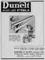 Advertisement for Dunelt Alloy and Straight Carbon Steels, Wharf Steelworks, Chippenham Street