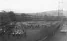 View: y11169 Visit of Queen Elizabeth and HRH the Duke of Edinburgh to Hillsborough Football Ground to see the children's display during their visit of 27th October 1954.