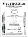 Advertisement for W. and S. Butcher Ltd., cutlery manufacturers, Arundel Street, Sheffield