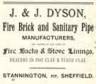 View: y11984 Advertisement for J.and J. Dyson, fire brick and sanitary pipe manufacturers, Fire Brick Works, Stannington