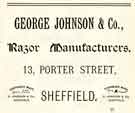 View: y11994 Advertisement for George Johnson and Co., razor manufacturers, No.13 Porter Street