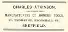 View: y12072 Advertisement for Charles Atkinson (late Atkinson Brothers), manufacturers of joiners tools, No.37 Thomas Street and Broomhall Street