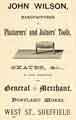 View: y12151 Advertisement for John Wilson, manufacturers of plasterers and joiners tools, Portland Works, West Street