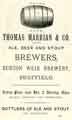 View: y12205 Advertisement for Thomas Marrian and Co. Ltd., brewers, Burton Weir Brewery, Attercliffe Road