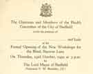 View: y12783 Invitation to the official opening of the New Workshops for the Blind, Sharrow Lane, Sheffield, by the Lord Mayor of Sheffield, (Alderman C. W. Beardsley, J.P.) on Thursday 23rd 