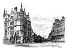 View: y13202 High Street showing (left) Pawson and Brailsford, printers, Parade Chambers, No. 1 High Street, corner of East Parade 