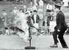 View: y13626 Sheffield and Rotherham Constabulary: Police dog 'Cito' goes through the burning hoop at a display given by the Dog Section of the Sheffield and Rotherham Constabulary