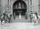 View: y13633 Sheffield and Rotherham Constabulary: Mounted police guard of honour outside the Town Hall, Pinstone Street