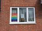 View: a05809 Covid-19 pandemic: rainbow window art supporting the NHS, Woodseats