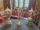 Sheffield Steelers ice hockey team trophies on display at an evening reception, Town Hall, Pinstone Street following their 2024 Grand Slam victory