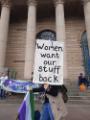 Supporter of Posie Parker (a gender-critical and anti–transgender rights activist) at a ‘Let Women Speak’ rally, Barkers Pool