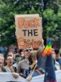 Demonstration against Posie Parker (a gender-critical and anti–transgender rights activist) at a ‘Let Women Speak’ rally, Barkers Pool