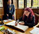 Visit of Oberbürgermeister Thomas Eiskirch, Thomas Wollinger and Jagoda Josch (sitting) from Bochum, Germany pictured in the Town Hall, Pinstone Street with Sheffield Lord Mayor, Councillor Colin Ross