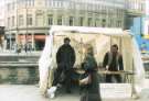 View: arc06226 Sheffield city centre stall manned by striking workers, Keeton, Sons and Company Limited, [1986-1994]