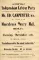 Poster for lecture by Edward Carpenter on 'Socialism and the Sweated Industries', Meersbrook vestry hall