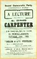 Advertising flier for a lecture by Edward Carpenter on Socialism and State Interference for the Social Democratic Party (Chesterfield Branch)