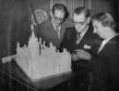 View: arc07023 John Henry Bingham, Lord Mayor of Sheffield, 1954-1955: Inspecting a cake [of the Town Hall], Gaumont Theatre, Barkers Pool