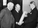 John Henry Bingham, Lord Mayor of Sheffield, 1954-1955: Presentation of Blackpool rock by the Mayor of Blackpool (Will Ogden)