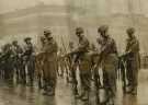 Soldiers with fixed bayonets after conferment on the Hallamshire Battalion, the York and Lancaster Regiment of their right to march through the City with fixed bayonets 