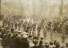 Soldiers marching through Barkers Pool after the conferment on the Hallamshire Battalion, the York and Lancaster Regiment of their right to march through the City with fixed bayonets 