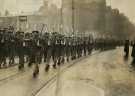 Soldiers marching after conferrment on the Hallamshire Battalion of the York and Lancaster Regiment of the right to march through the City with fixed bayonets 