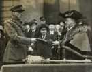 Conferment on the Hallamshire Battalion, the York and Lancaster Regiment of their right to march through the City with fixed bayonets showing (right) Lord Mayor, Councillor Samuel Hartley Marshall JP