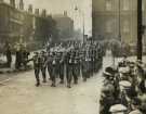 Lord Mayor, Councillor Samuel Hartley Marshall JP at the march past soldiers of the Hallamshire Battalion, the York and Lancaster Regiment following upon the conferment of their right to march through the City with fixed bayonets, Barkers Pool