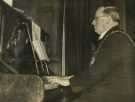 Lord Mayor, Councillor Samuel Hartley Marshall JP at the piano during carol singing, Town Hall, Pinstone Street