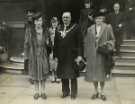 Duchess of Gloucester (left) with (centre) Lord Mayor, Councillor Samuel Hartley Marshall JP and (right) Lady Mayoress, Mrs Marshall, Pinstone Street