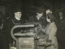 Princess Marina (1906-1968), the Duchess of Kent (2nd left) and Lord Mayor, Councillor Samuel Hartley Marshall JP (1st right) visiting Arthur Balfour and Co. Ltd., Broughton Lane Steel Works 