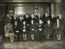 Princess Marina (1906-1968), the Duchess of Kent (4th left, sitting) pictured with the civic party, Town Hall, Pinstone Street during her royal visit