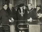 Lord Mayor, Councillor Samuel Hartley Marshall JP (2nd right) and Lady Mayoress, Mrs Marshall (3rd right) and Rt. Hon. Herbert Morrison MP (2nd right) at the opening of the 'Dig for Victory' exhibition, Graves Art Gallery, Surrey Street