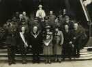 The Lord Mayor, Councillor Samuel Hartley Marshall JP (front, 3rd left) and Lady Mayoresss, Mrs Marshall (front, 4th left) amongst a group of military officers during the 'Salute the Soldier Week', Pinstone Street