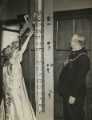 Lord Mayor, Councillor Samuel Hartley Marshall JP with the 'Savings Queen', Miss Sylvia Smith, raising the target indicator for 'Salute the Soldier Week', Gleadless School, Hollinsend Road