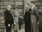 Lord Mayor, Councillor Samuel Hartley Marshall JP and Lady Mayoress, Mrs Marshall meeting 'limbless men and women' [sic] at an event organised by the Ministry of Pensions at the City Hall, Barkers Pool