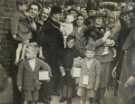 Lord Mayor, Councillor Samuel Hartley Marshall JP and the Lady Mayoress, Mrs Marshall meeting evacuees from southern England 'escaping the flying bombs'