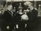 Lord Mayor, Councillor Samuel Hartley Marshall JP and Lady Mayoress, Mrs Marshall with (right) Mr Tom Williams MP at the opening of the Sheffield Food Production Show, Endcliffe Park