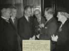 Food Production Show prize distribution showing (2nd right)  Alderman William Ernest Yorke with (4th left) Mr R. Armitage, winner of the Boots Cup and (2nd left) Mr A. May, winner of the Federation Cup 