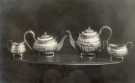 Tea service, E. Leclere, electro plate manufacturer, No. 56 Howard Street