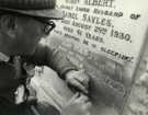 View: ov00197 M. Kay lettering and leadlaying a headstone, City Road Cemetery