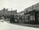 Sheaf Market, Dixon Lane showing (back left) Hyde Park flats, Bard Street flats and shops (l. to r.) Tom Marsh (Provisions) Ltd., grocers; Granelli's, confectioners and ice cream makers ;R.B. Bingham Ltd., provision merchants 