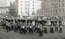 View: p01377 Military band in Barkers Pool showing (back) the Grand Hotel, Balm Green