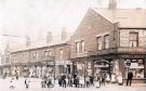 View: p01615 Shops on Staniforth Road showing (r. to l.) No. 648 Appleton's cash drug and Medical stores, High Hazels Pharmacy, No. 646 New Century Meat Co., butchers and No. 644 Hunters Ltd., tea stores