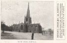 View: p01693 Advertising postcard for Johnson and Appleyards Ltd., cabinet makers and upholsterers, Leopold Street and Fargate showing the Parish Church (Cathedral), Sheffield