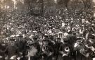 View: p01832 Possibly Whit-Monday march showing banners from United Methodist Sunday Schools and Woodseats Primitive Methodist Sunday School