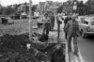 View: ph00035 Road works on Broadfield Road looking towards (right) junction with Sheldon Road and (centre) Abbeydale Road showing (back) Yorkshire Bank, mid 1970s