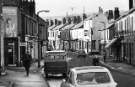 Shops on Sharrow Vale Road looking towards (centre) No. 286 Porter Cottage public house and (right) No. 270 W. Dale, fried fish dealer, c.1970s